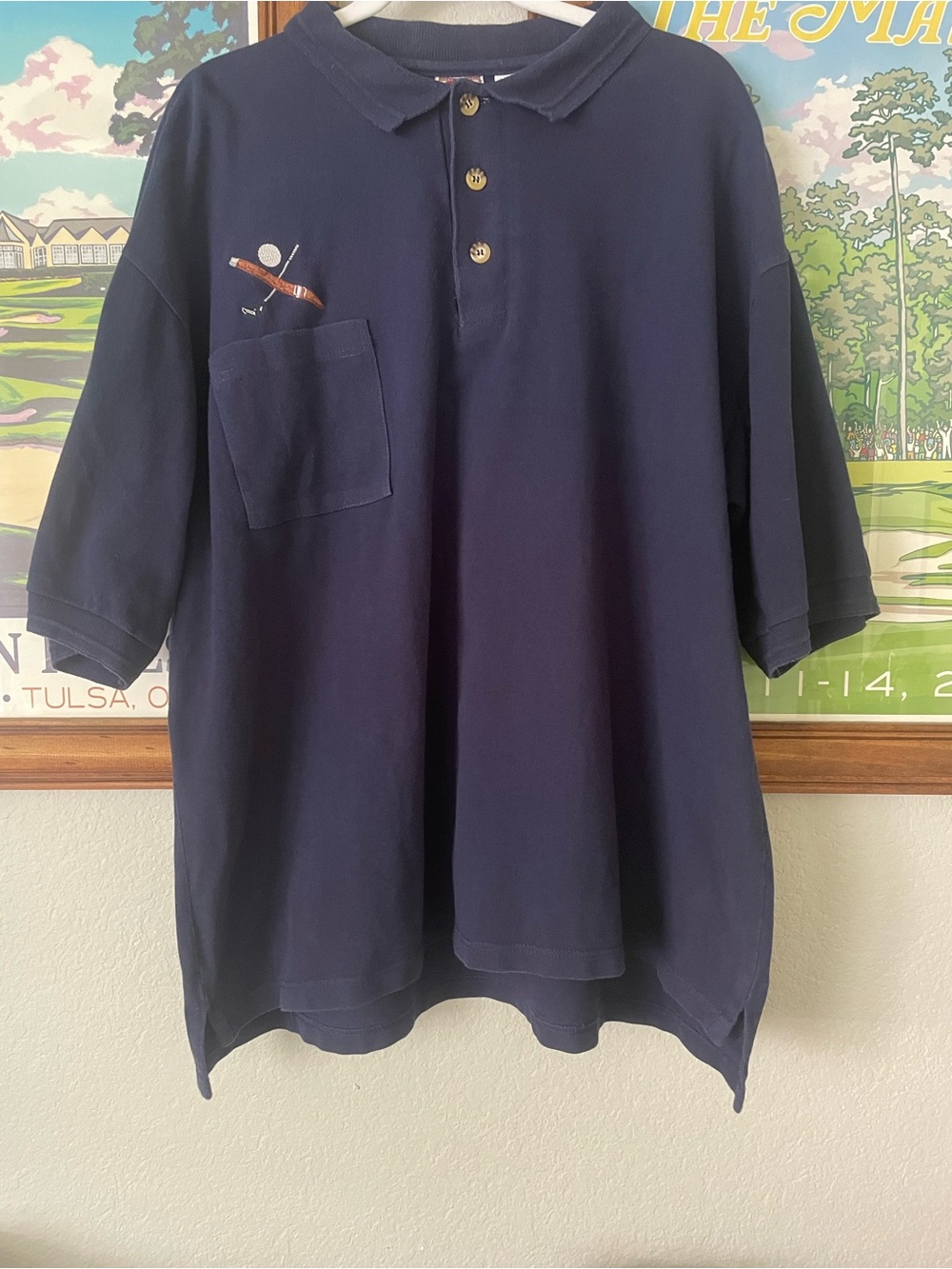 Vintage 1996 Original Cigar Clothing Company Golf Polo Shirt XXL Navy Pocket